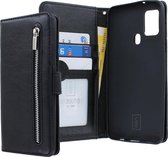 Samsung Galaxy A21s Bookcase hoesje - CaseBoutique - Effen Zwart - Kunstleer - Met Rits Vakje Muntvakje