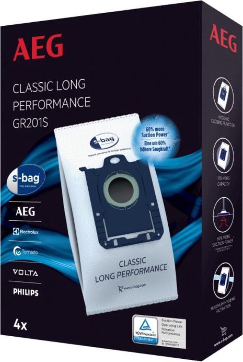 Aeg Electrolux Philips s-bag stofzuigzakken origineel - 4st - sBag long perfermance voor oa. Airmax, Oxygen+, Jetmaxx stofzakken stofzuigerzakken