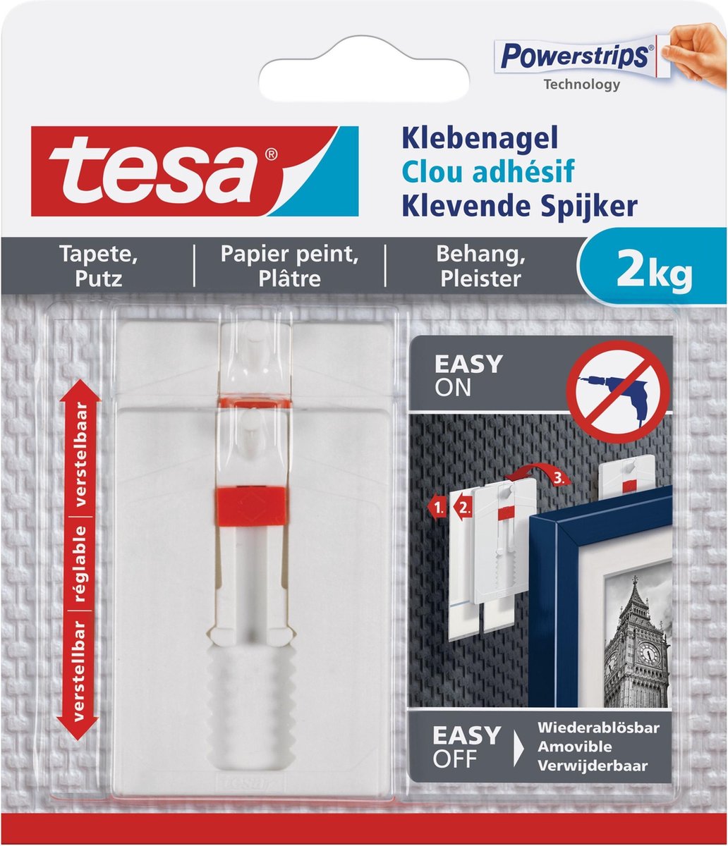 6x stuks Tesa klevende spijkers verstelbaar - wit - voor gevoelige oppervlakte als behang en pleiste