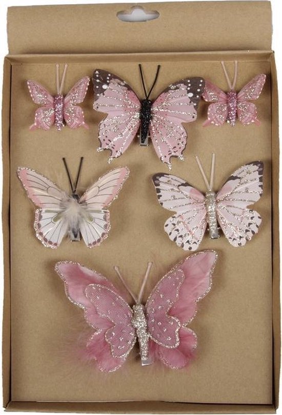 6x Décoration papillons sur clip rose - décorations papillons - décorations  d'... | bol.com
