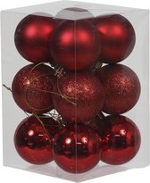 12x Rode kunststof kerstballen 6 cm - Glans/mat/glitter - Onbreekbare plastic kerstballen rood