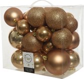 26x Camel bruine kunststof kerstballen 6-8-10 cm - Mix - Onbreekbare plastic kerstballen - Kerstboomversiering camel bruin