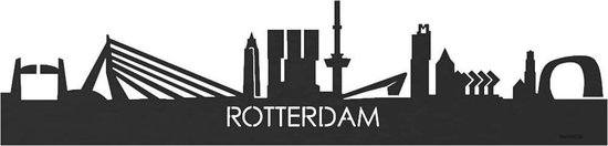 Skyline Rotterdam Zwart hout - 120 cm - Woondecoratie - Wanddecoratie - Meer steden beschikbaar - Woonkamer idee - City Art - Steden kunst - Cadeau voor hem - Cadeau voor haar - Jubileum - Trouwerij - WoodWideCities