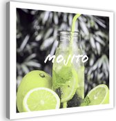 Schilderij Mojito, 80x80cm, Groen/wit/zwart