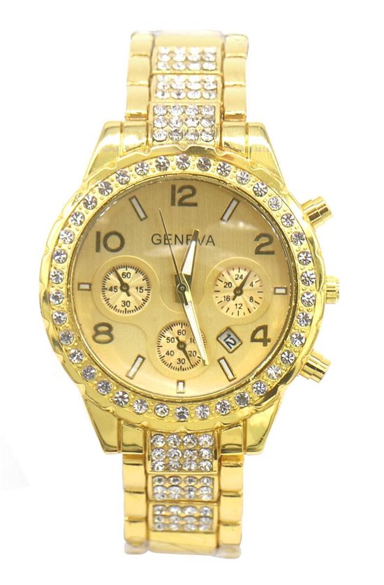 Dielay - Horloge met Steentjes - Kast 38 mm - Metaal - Quartz - Goudkleurig  | bol.com