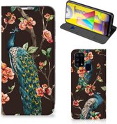 Stand Case Samsung Galaxy M31 Phone Case Peacock avec des Fleurs