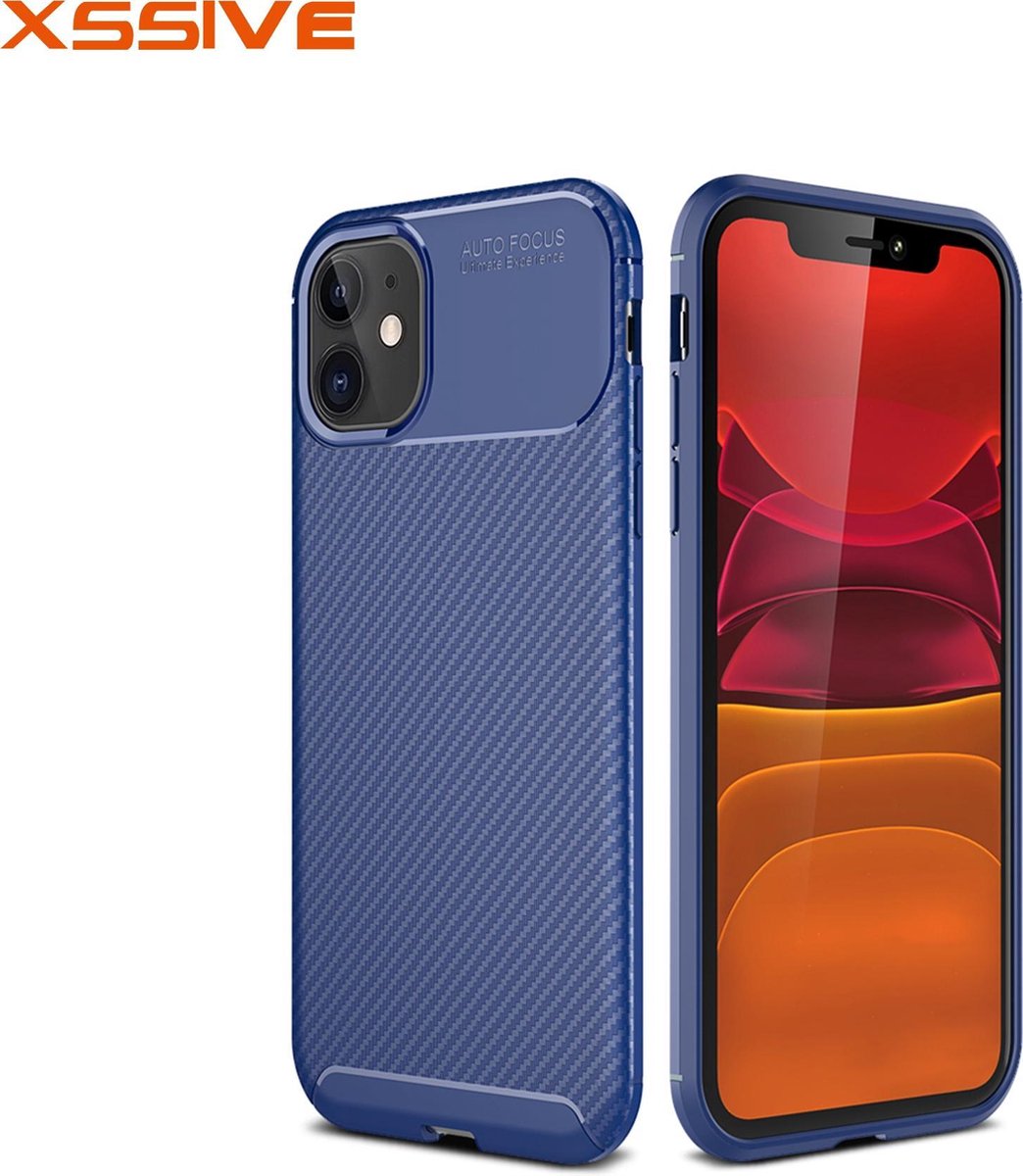 Xssive Soft Case - Carbon TPU - Back Cover voor Apple iPhone 12 - iPhone 12 Pro (6,1) - Blauw