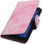 Wicked Narwal | Lizard bookstyle / book case/ wallet case Hoes voor sony Xperia E4g Roze