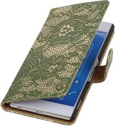 Wicked Narwal | Lace bookstyle / book case/ wallet case Hoes voor sony Xperia Z4 Z3+ Donker Groen
