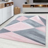 Modern Vloerkleed Fano - Flycarpets - Roze  / Grijs - 80x150 cm