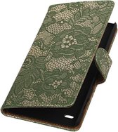 Wicked Narwal | Lace bookstyle / book case/ wallet case Hoes voor sony Xperia C4 Donker Groen