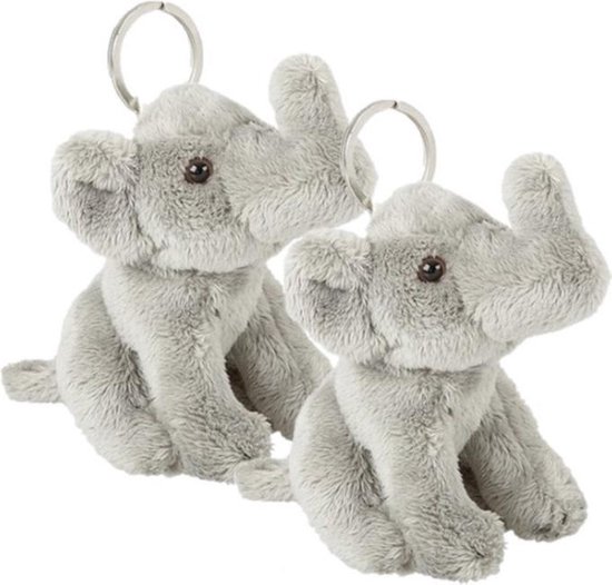 Set van 4x stuks pluche grijze olifanten sleutelhangers 10 cm - Olifanten kunffels dieren sleutelhangers- Speelgoed voor kinderen