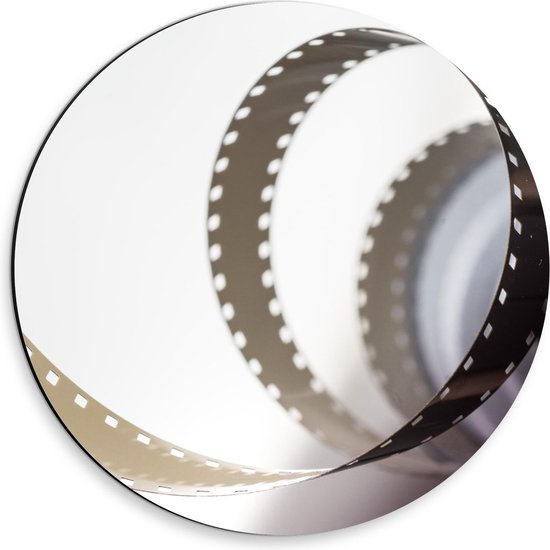 Dibond Wandcirkel - Videorolletje op Witte Achtergrond - 30x30cm Foto op Aluminium Wandcirkel (met ophangsysteem)