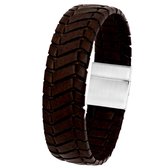 Lucardi Heren Armband donker bruin leer - Leer - Armband - Cadeau - Vaderdag - 22 cm - Zwart