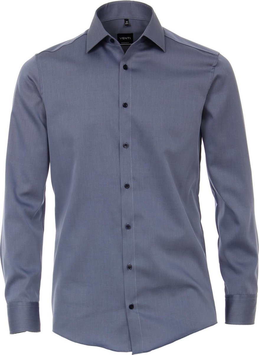 VENTI modern fit overhemd - mouwlengte 72cm - twill - grijsblauw - Strijkvrij - Boordmaat: 45