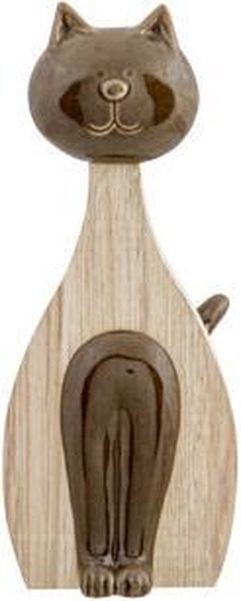 Kat Wood Look Bruin 6,2x4,4xh15,5cm Langwerpig Keramiek