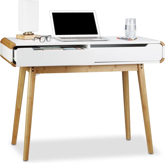 deze bank Arab Relaxdays bureau met lades - computertafel hout- computerbureau bamboe -  Scandinavisch | bol.com