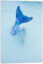 Tuinposter – Blauwe Zeemeermin staart in het Water - 60x90cm Foto op Tuinposter  (wanddecoratie voor buiten en binnen)