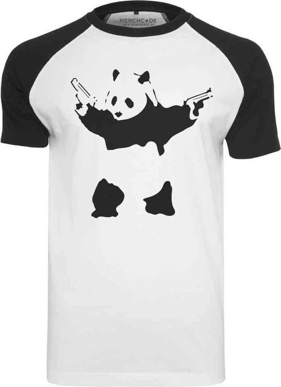 Merchcode - Banksy Panda Raglan Heren T-shirt - 2XL - Wit/Zwart