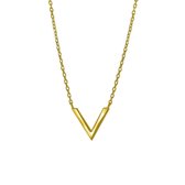 Lucardi Dames Ketting plated V - Echt Zilver - Ketting - Cadeau - 44 cm - Goudkleurig