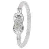 Everlasting Moments - Armband - Leer/Staal - wit/zilverkleurig - S