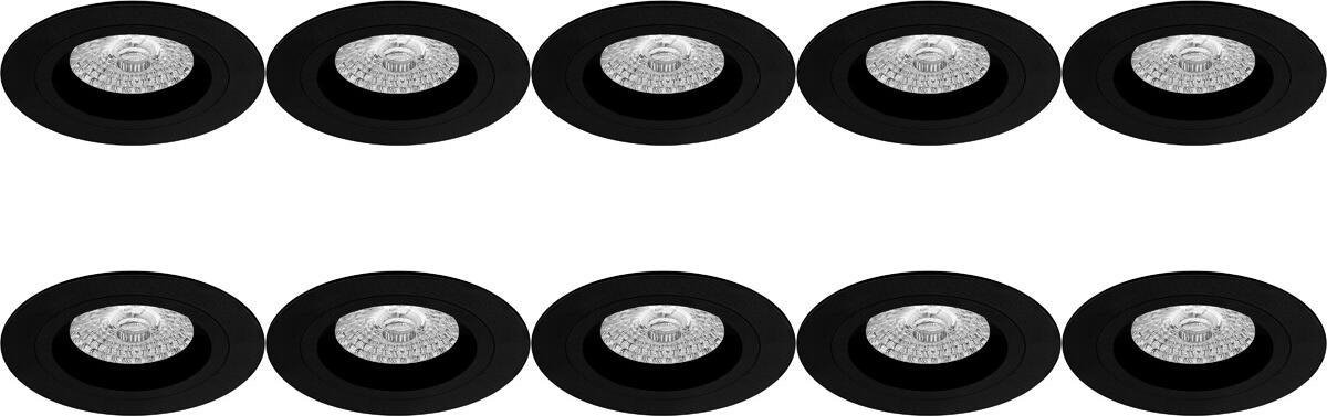 Spot Armatuur 10 Pack - Pragmi Rodos Pro - GU10 Inbouwspot - Rond - Zwart - Aluminium - Ø93mm