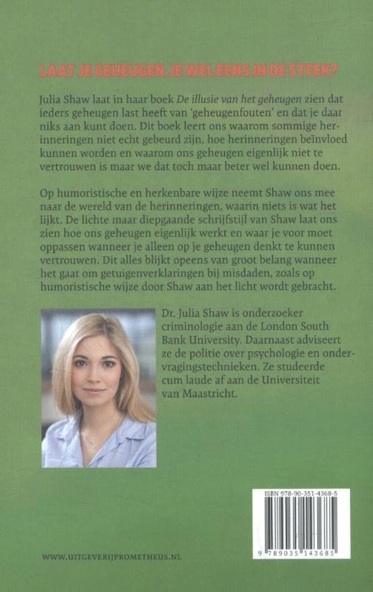 Julia Shaw, auteur van 'De illusie van het geheugen', met blonde haren en een blauw shirt.