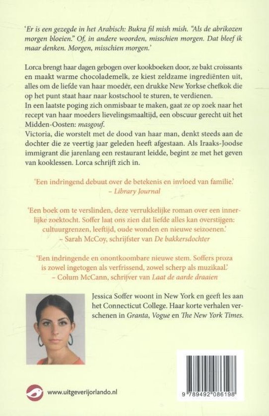 Boekomslag met een portret van een jonge vrouw. Achtergrond in zachtgeel. Titel in oranje en rode letters.