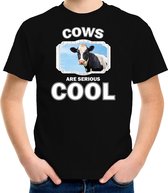 Dieren koeien t-shirt zwart kinderen - cows are serious cool shirt  jongens/ meisjes - cadeau shirt koe/ koeien liefhebber XS (110-116)