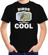 Dieren vogels t-shirt zwart kinderen - birds are serious cool shirt  jongens/ meisjes - cadeau shirt ijsvogel/ vogels liefhebber L (146-152)