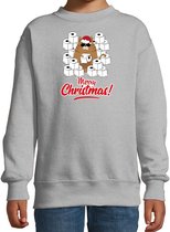 Foute Kerstsweater / Kerst trui met hamsterende kat Merry Christmas grijs voor kinderen- Kerstkleding / Christmas outfit 9-11 jaar (134/146) - Kersttrui