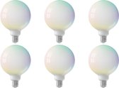 CALEX - LED Lamp 6 Pack - Globe - Smart LED G125 - E27 Fitting - Dimbaar - 5W - Aanpasbare Kleur CCT - RGB - Mat Wit - BSE