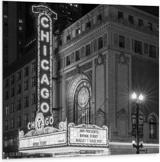 Dibond - ''Chicago'' Bord (zwart/wit) - 100x100cm Foto op Aluminium (Wanddecoratie van metaal)