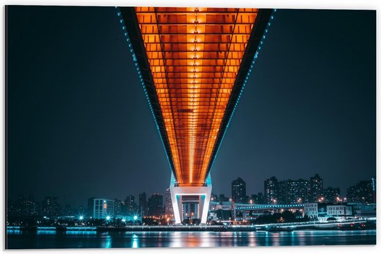 Dibond - Lampjes onder Brug - 60x40cm Foto op Aluminium (Met Ophangsysteem)