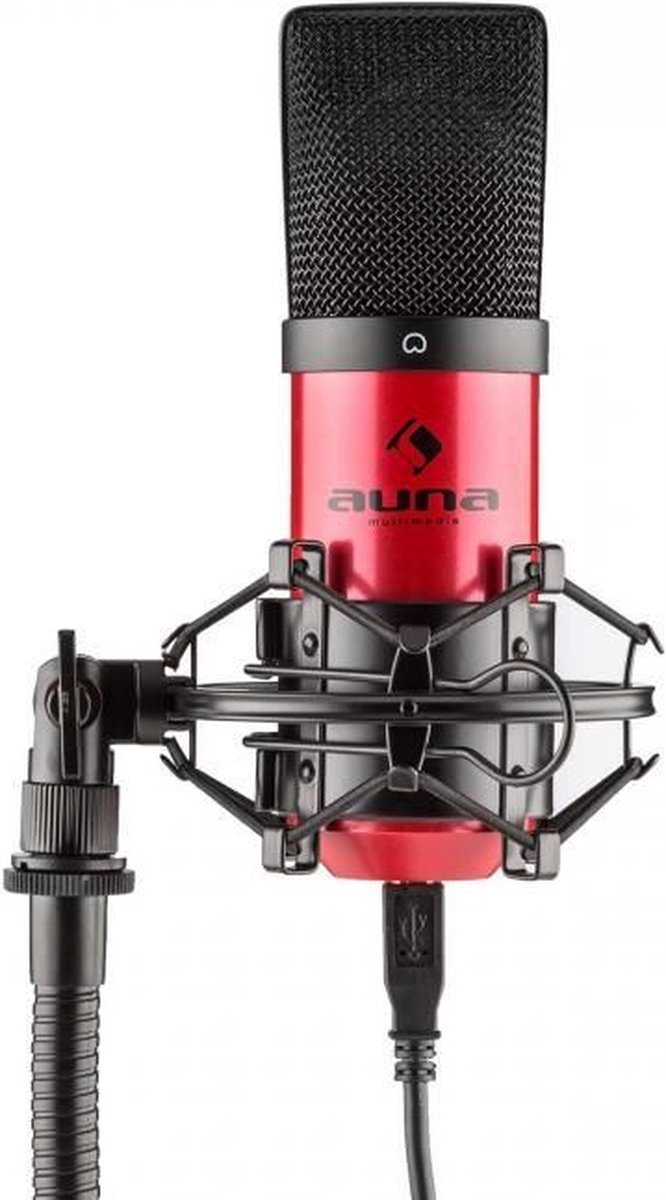 Studio microfoon - Auna MIC-900RD studio condensator microfoon met USB aansluiting - Plug and play - Ideaal voor podcasts en live of studio opnames - Rood