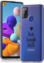 iMoshion Hoesje Geschikt voor Samsung Galaxy A21s Hoesje Siliconen - iMoshion Design hoesje - Transparant / Zwart / Live Laugh Love
