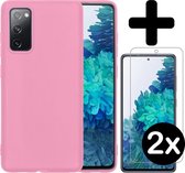 Hoesje Geschikt voor Samsung S20 FE Hoesje Siliconen Case Hoes Met 2x Screenprotector - Hoes Geschikt voor Samsung Galaxy S20 FE Hoes Cover Case - Lichtroze