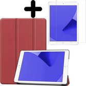 Hoes Geschikt voor iPad 10.2 2019 Hoes Luxe Hoesje Book Case Met Screenprotector - Hoesje Geschikt voor iPad 7 Hoes Cover - Donkerrood .