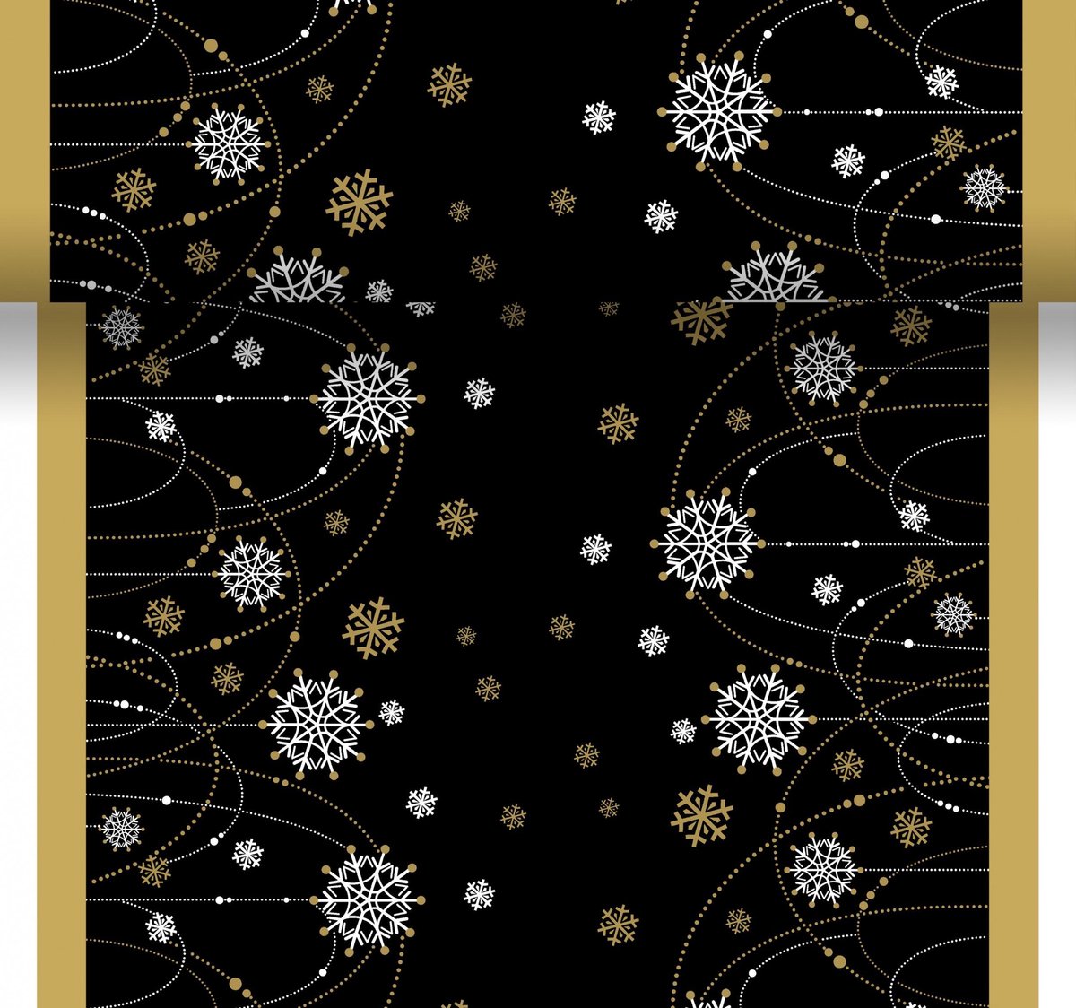 Duni 3-in-1 Rol 40x480 cm sneeuwvlokken zwart opdruk feestdagen wegwerp tafelkleed voor 12 placemats of 4 tête-à-tête tafelkleden of 1 tafelloper - Merkloos