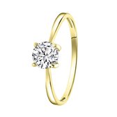 Lucardi Dames Ring gold met zirkonia 6mm - Ring - Cadeau - Moederdag - Echt Zilver - Goudkleurig