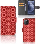 Smartphone Hoesje iPhone 12 | 12 Pro (6.1") Wallet Book Case Batik Red