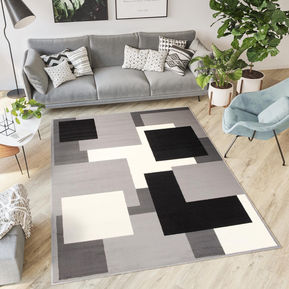 Tapis De Salon Gris Blanc Treillis 250 X 300 Cm Luxury - Tapis