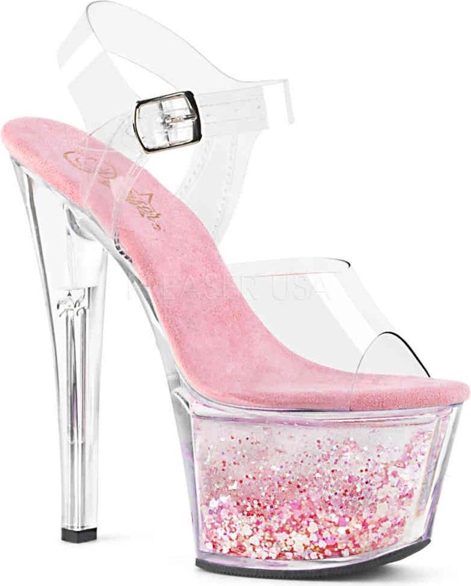 Pleaser - SKY-308WHG Sandaal met enkelband, Paaldans schoenen - Paaldans schoenen - 35 Shoes - Roze/Transparant