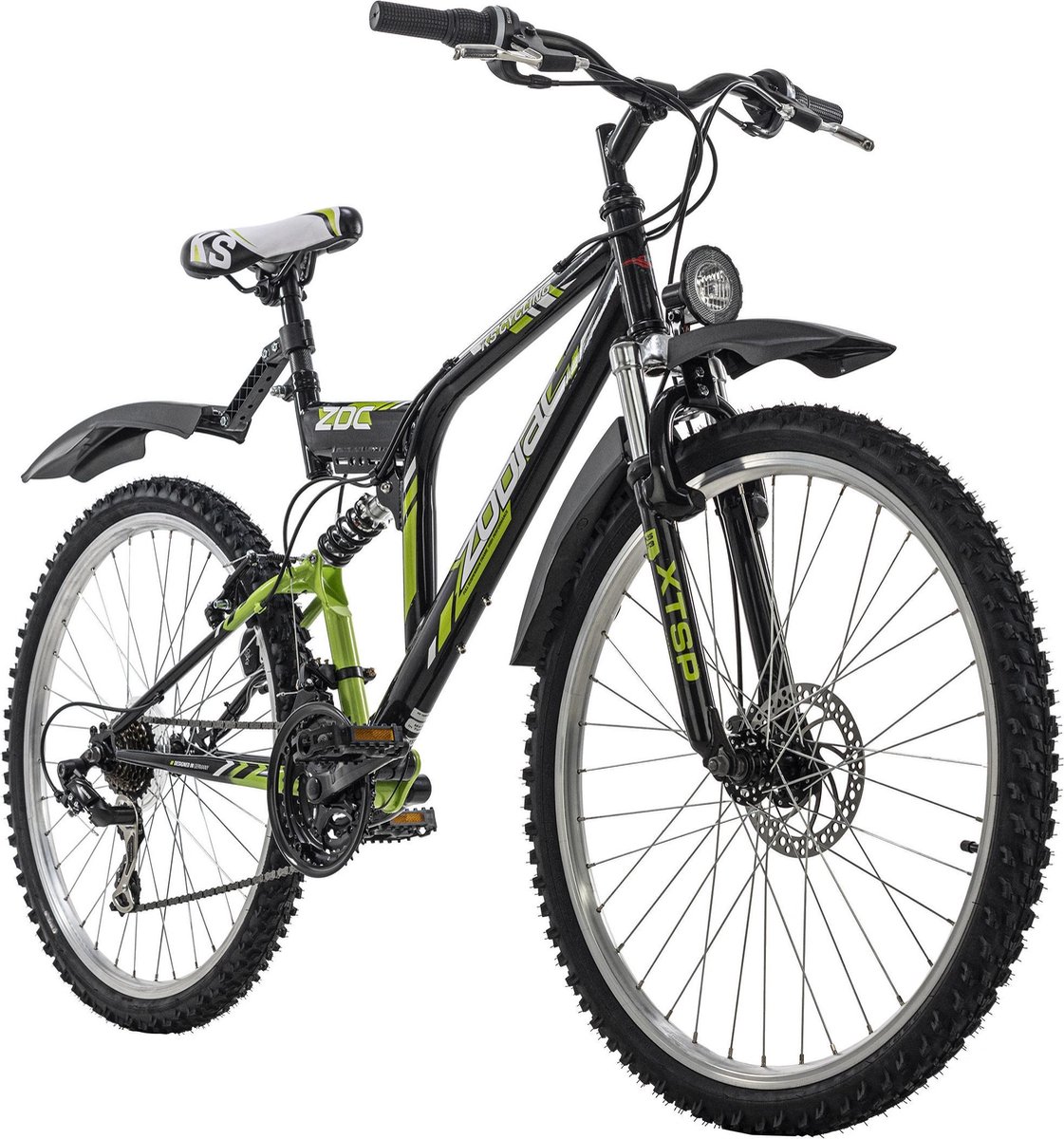 KS Cycling Fiets 26 inch mountainbike fully-ATB Zodiac met 21 versnellingen zwart-groen 48 cm