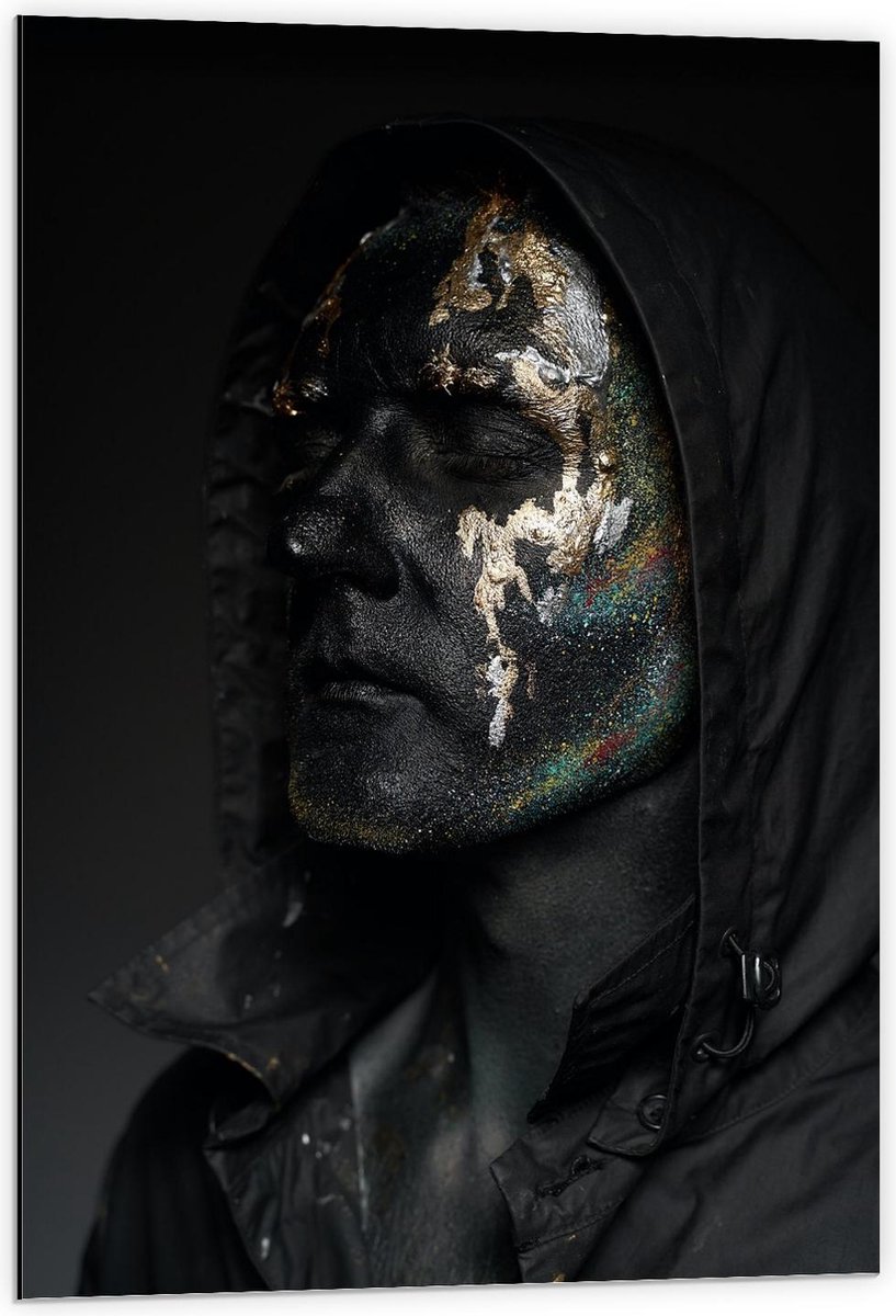 KuijsFotoprint Dibond - Man van Glitter - 60x90cm Foto op Aluminium (Wanddecoratie van metaal) Blauw