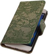 Lace Bookstyle Wallet Case Hoesjes Geschikt voor Microsoft Lumia 535 Donker Groen