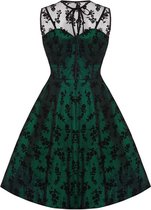 Jawbreaker - taffeta jurk Flare dress - Kante bloemen - S - Groen/Zwart