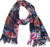 Dielay - Zachte Sjaal met Bloemen - 180x70 cm - Zwart