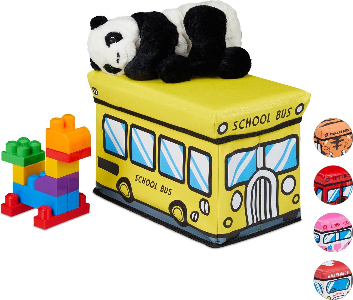 speelgoedkist opvouwbaar - schoolbus - opbergruimte - 27x40x25 cm - kinderkamer - geel