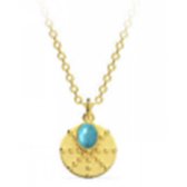 Twice As Nice Halsketting in goudkleurig edelstaal, ronde met turquoise natuursteen  40 cm+5 cm